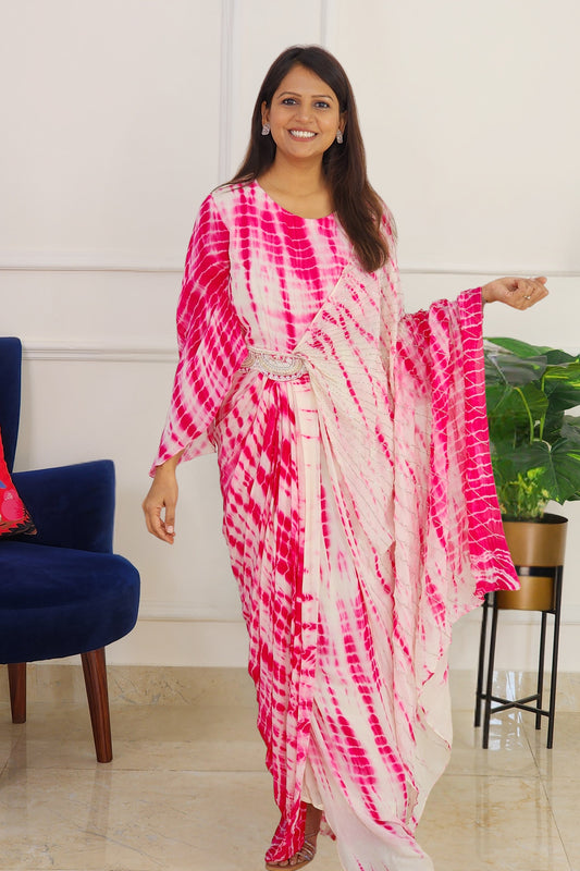 Pink Tie Dye One Side Cape Pattern with Belt