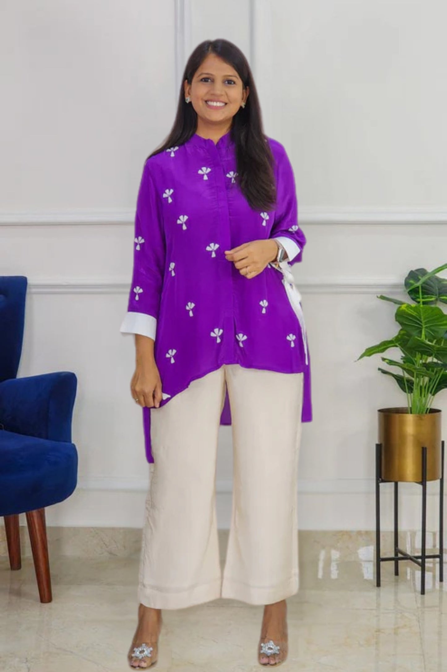 Purple Top With Palm Moti Work (Only Top)