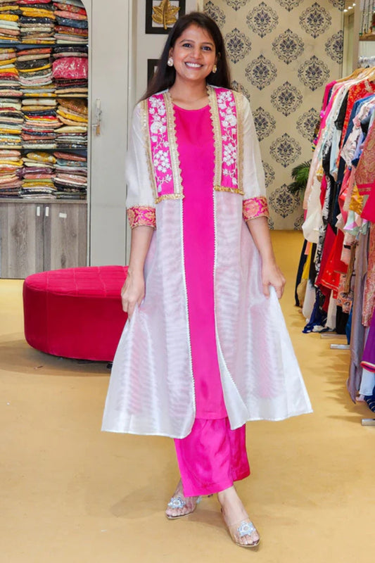Stripe Chanderi Pink Top and Pants Set