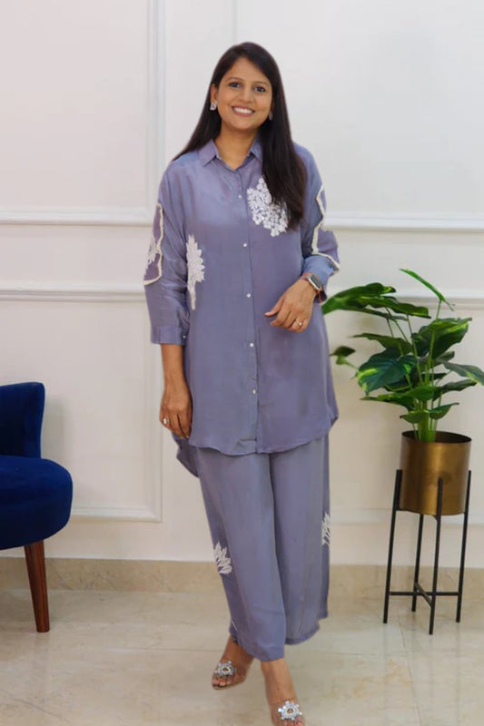 Silver Grey Embroidered Set