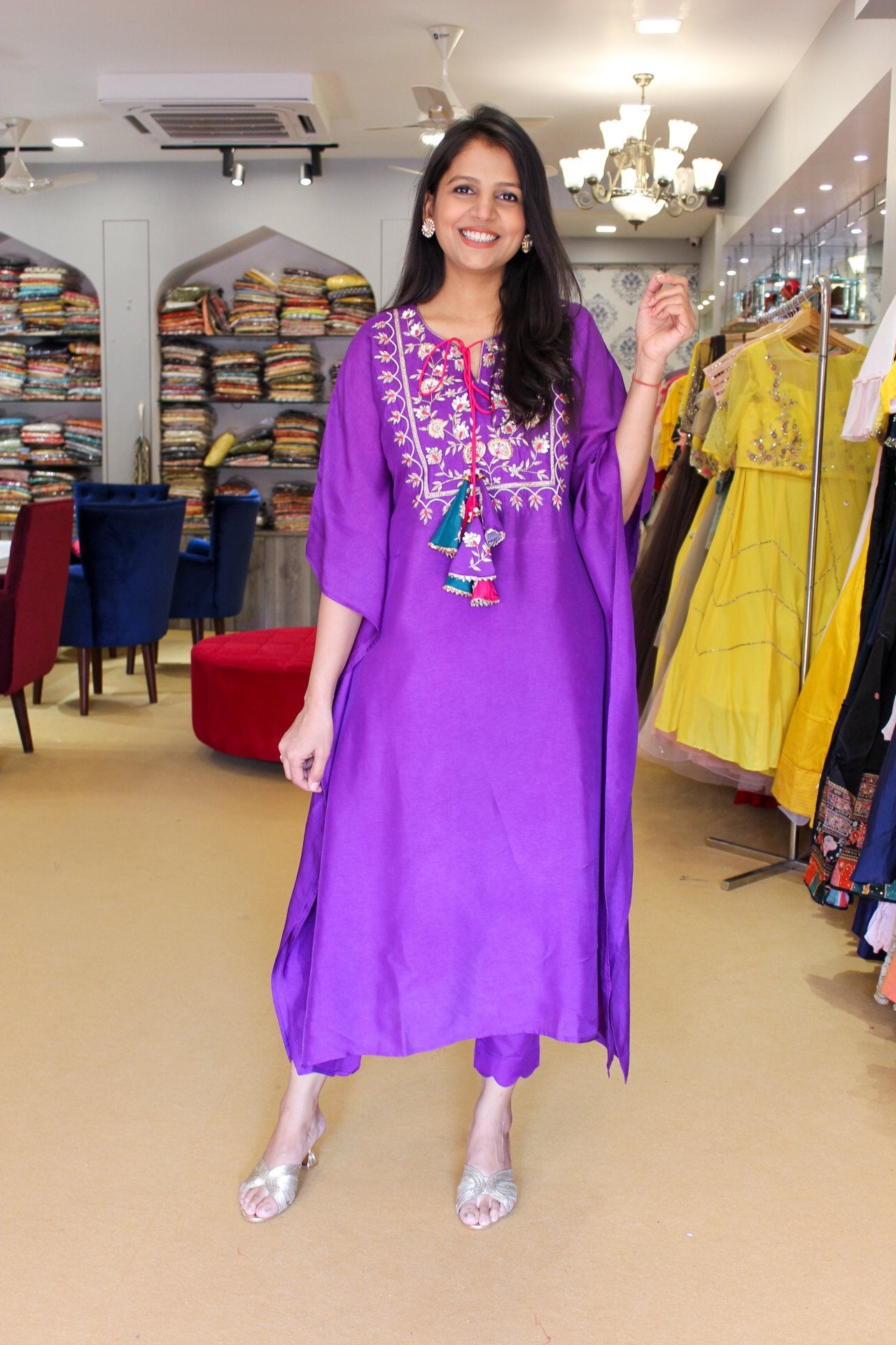 Vibrant Purple Zardosi kaftan