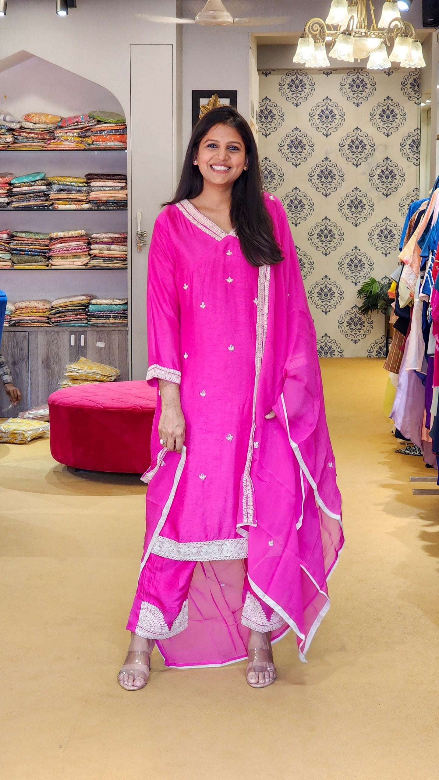 Rani Dola Silk Hand Lucknowi work Suit Set