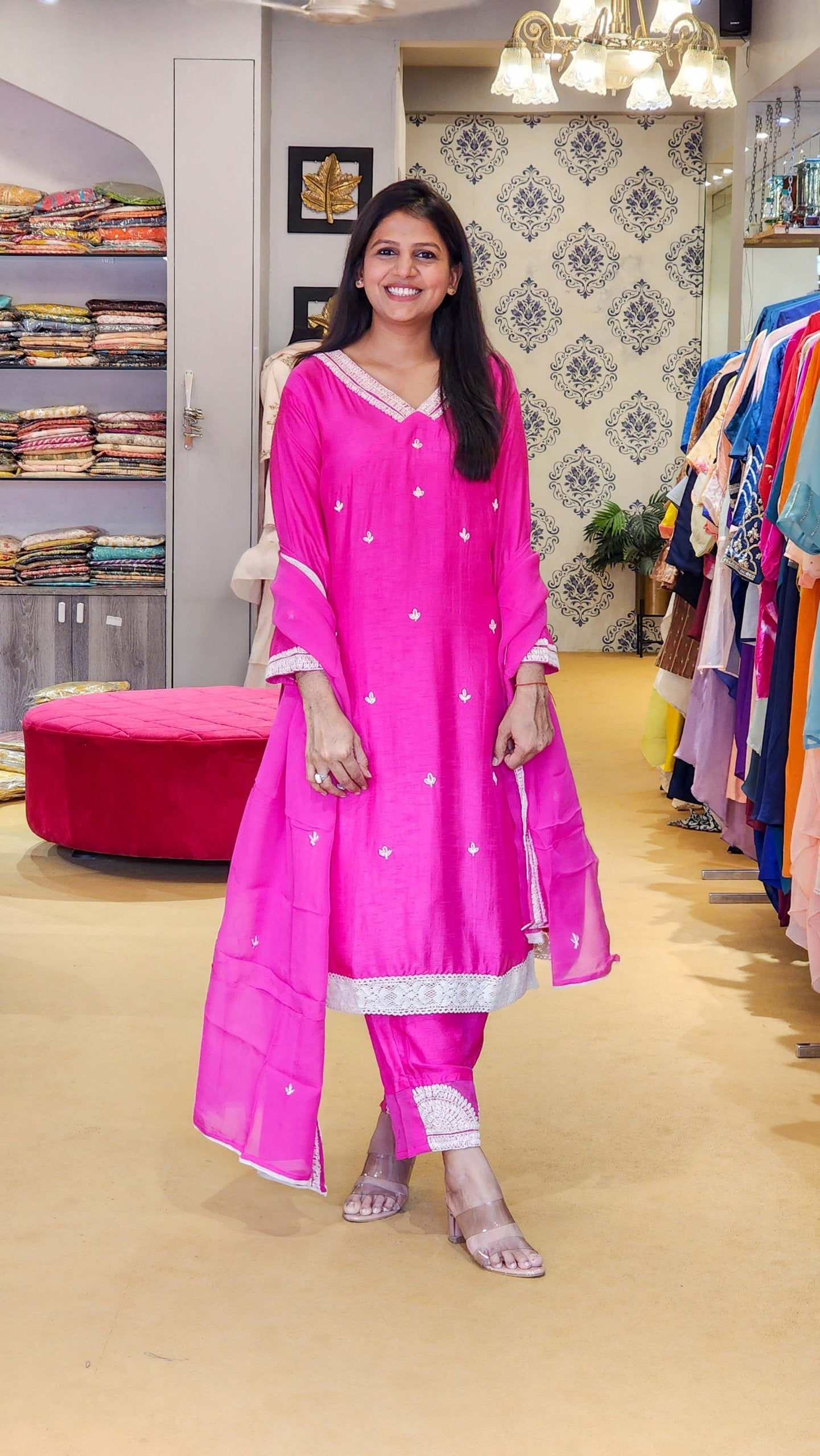 Rani Dola Silk Hand Lucknowi work Suit Set