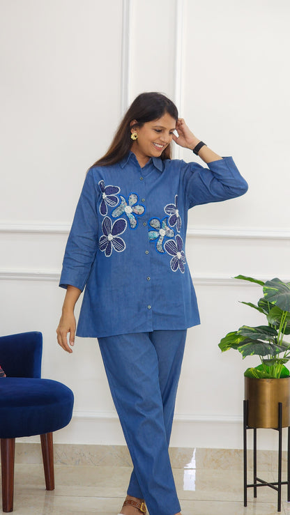 Denim Embellished Co Ord Set