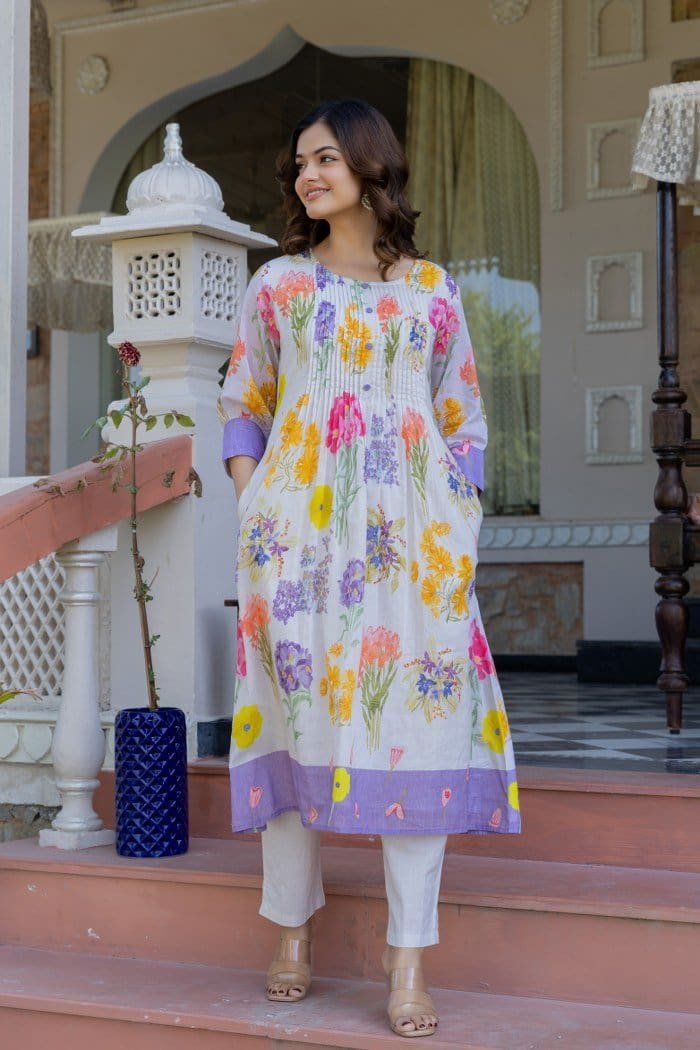 Blooming Floral Lilac Mul Kurta Set