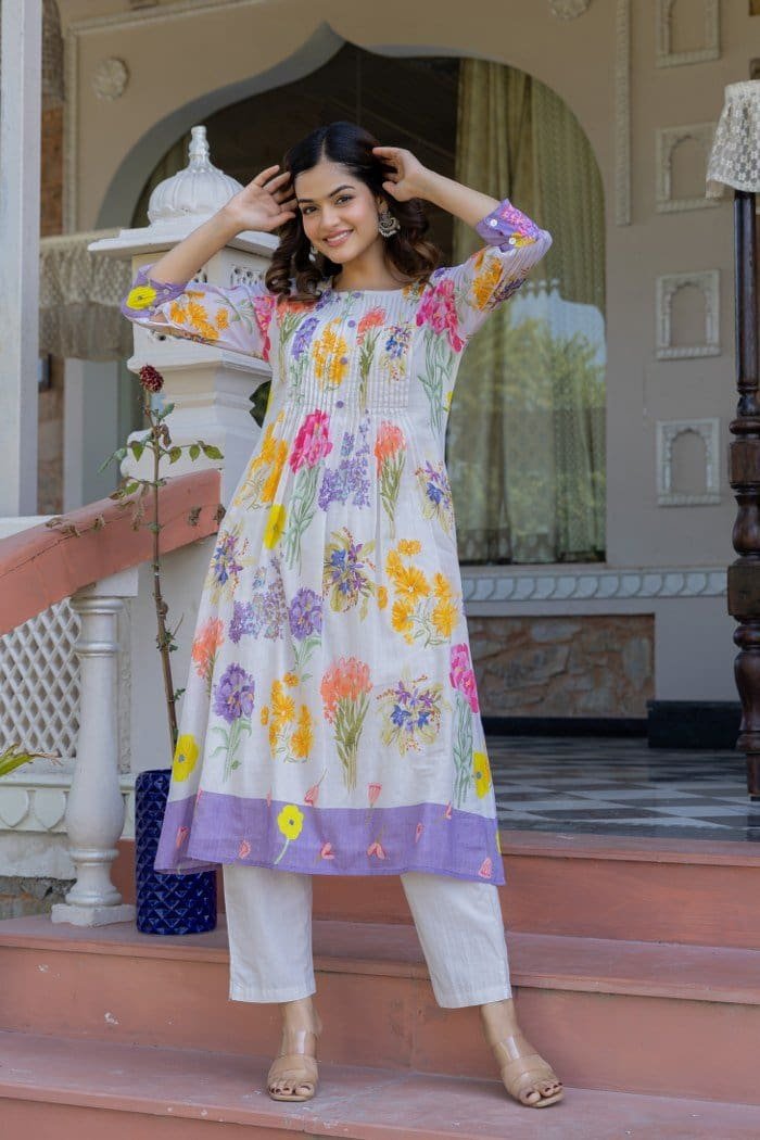 Blooming Floral Lilac Mul Kurta Set