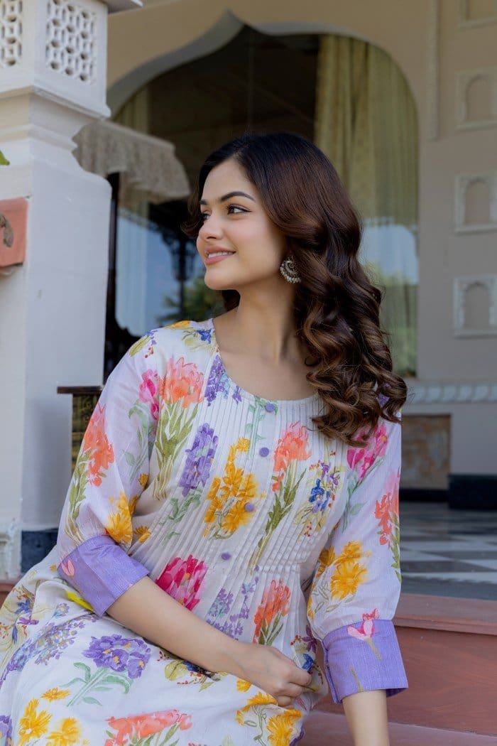 Blooming Floral Lilac Mul Kurta Set