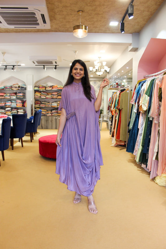 Lilac Free Fit Kaftan Drape Dress