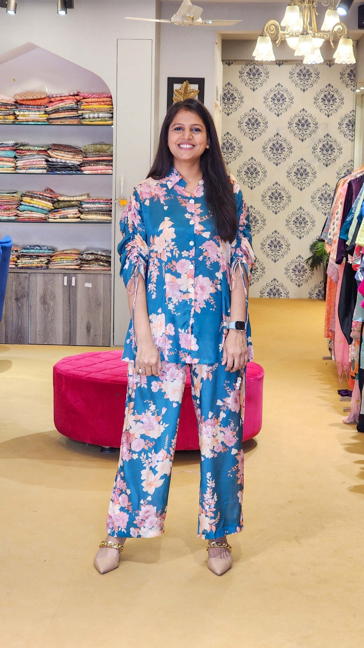 Teal Blue Floral Co Ord Set