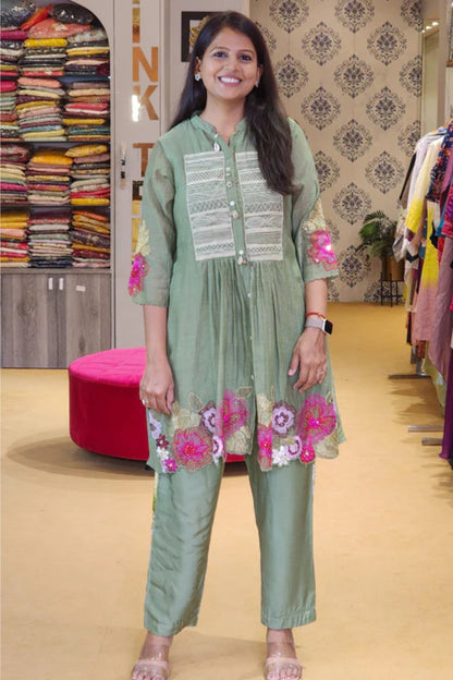 Olive Green Embroidered Co Ord Set