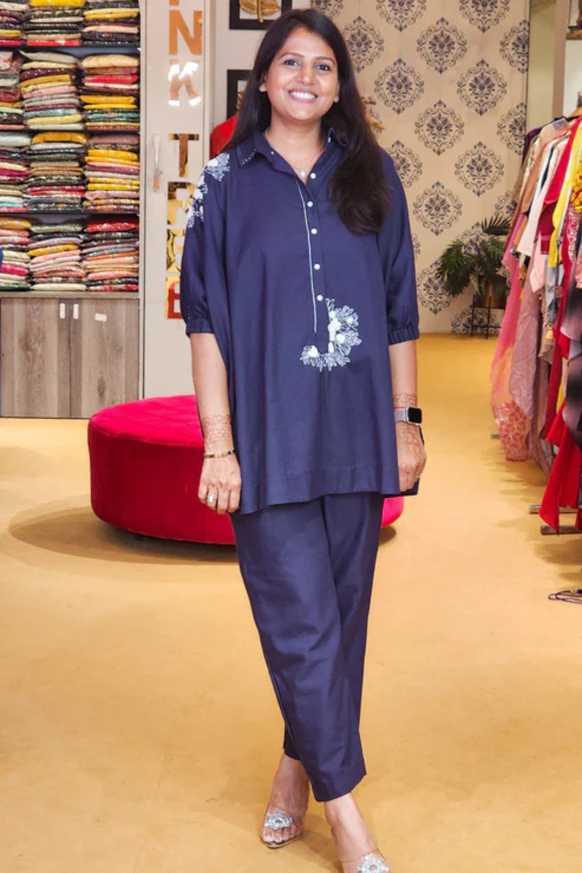 Blue Embroidered Kaftan Fit Co Ord Set - PinkTree by Shrutika