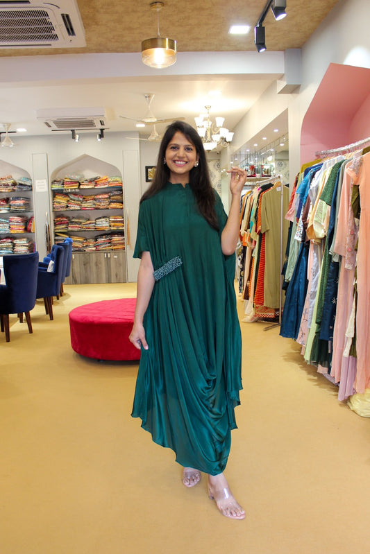 Bottle Green Free Fit Kaftan Drape Dress