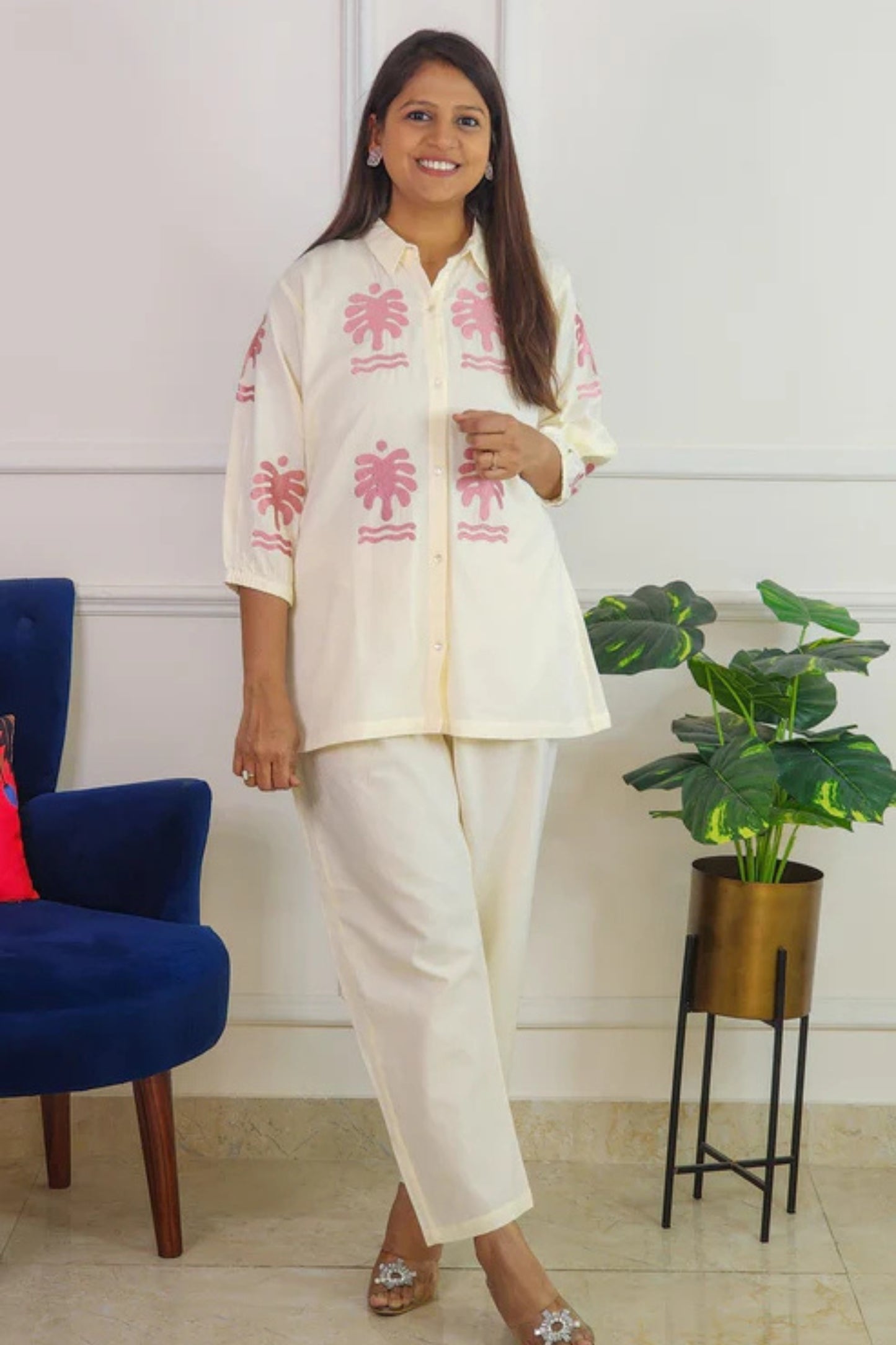 Palm Pink Embroidery Co Ord Set
