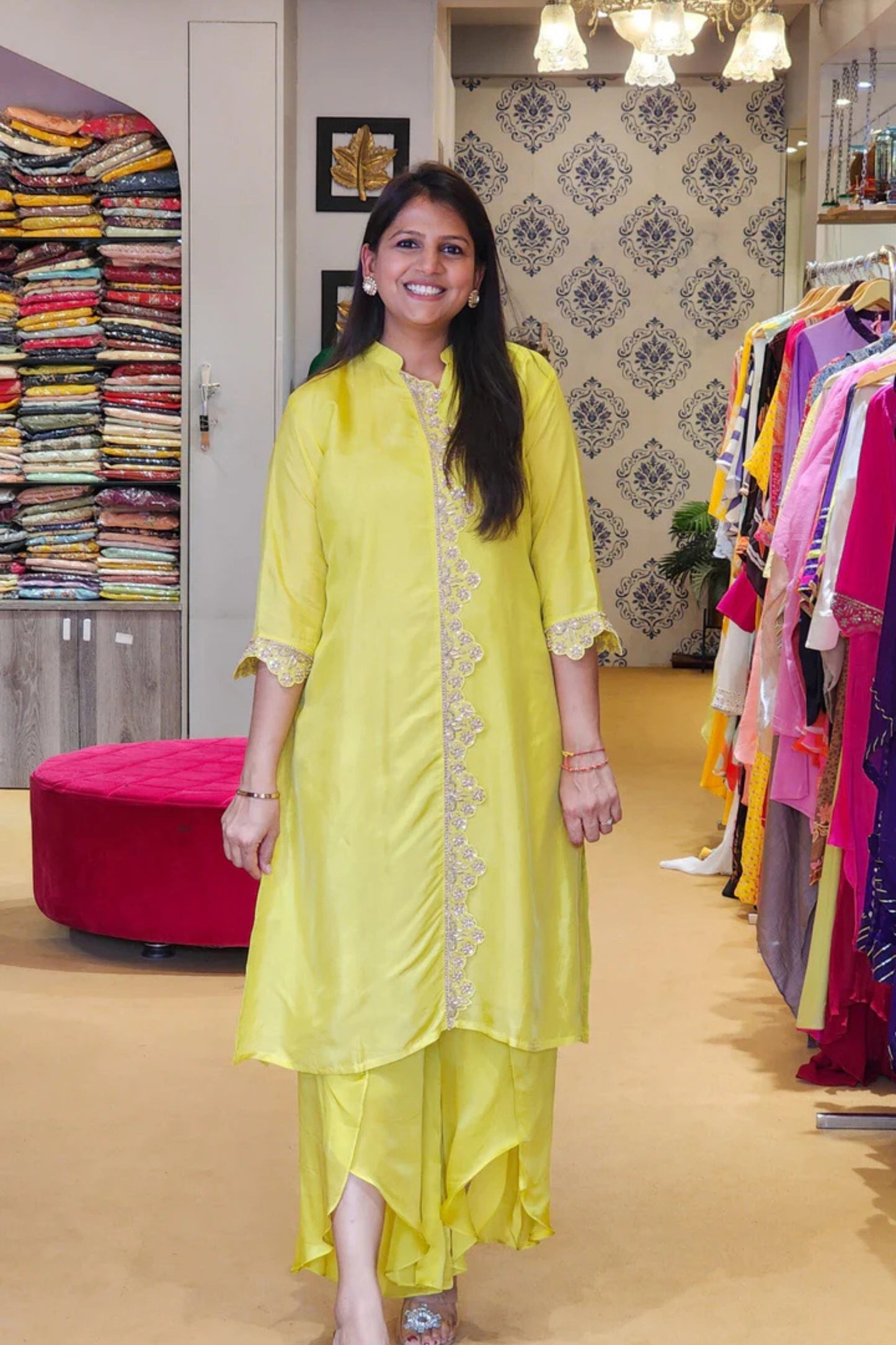 Neon Yellow Zardosi Scalap Plazzo Set