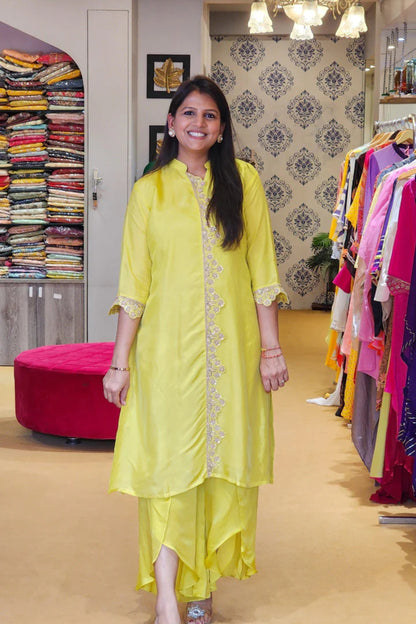 Neon Yellow Zardosi Scalap Plazzo Set