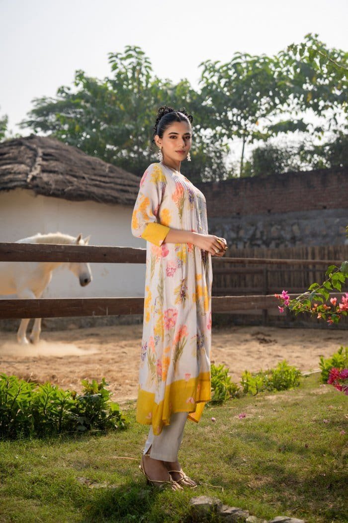 Blooming Floral YellowMul Kurta Set