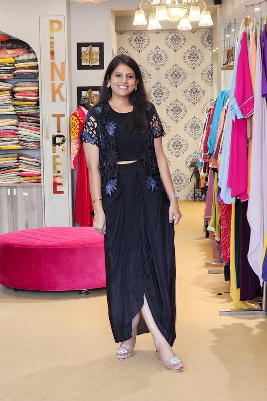 Black Cut Work jacket Lehenga Set