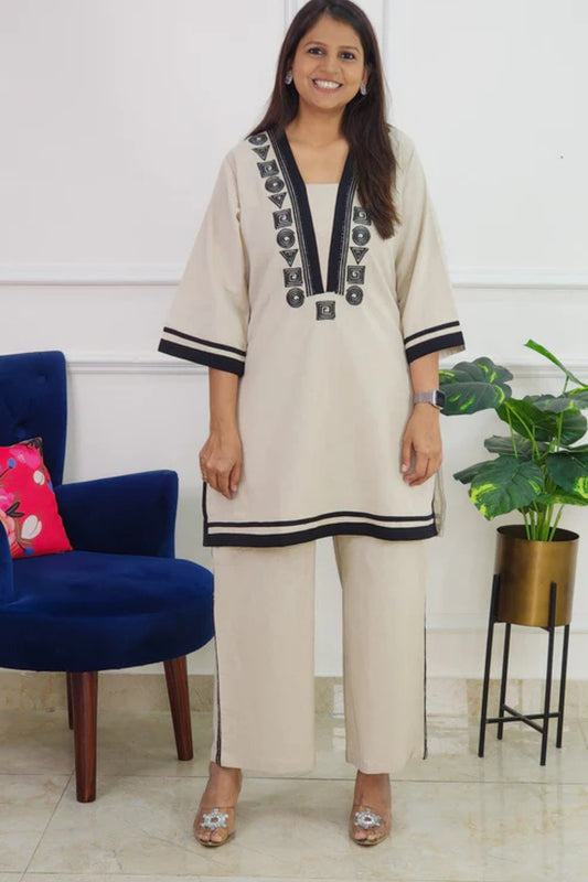 Sand Embroidered Co ord Set