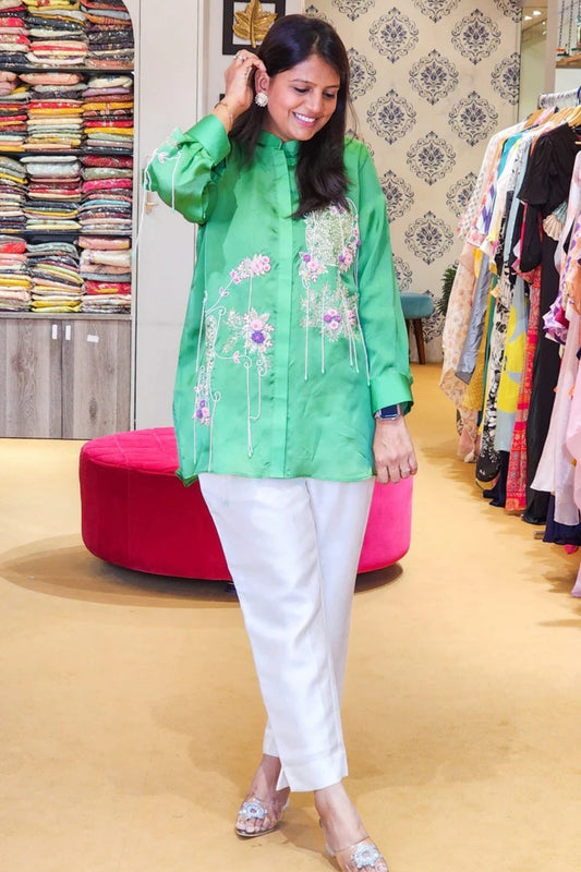 Jade Green Heavily Embellished Shirt & Pants Set