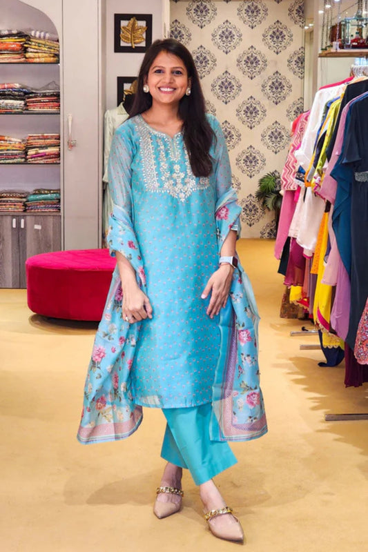 SHALIMAR ~ Firozi Chanderi Suit Set