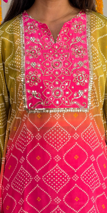 Ombre Bandhej Embellished Kaftan Set