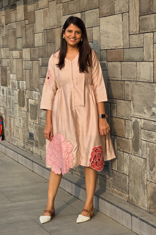 Beige Flower Applique Tunic