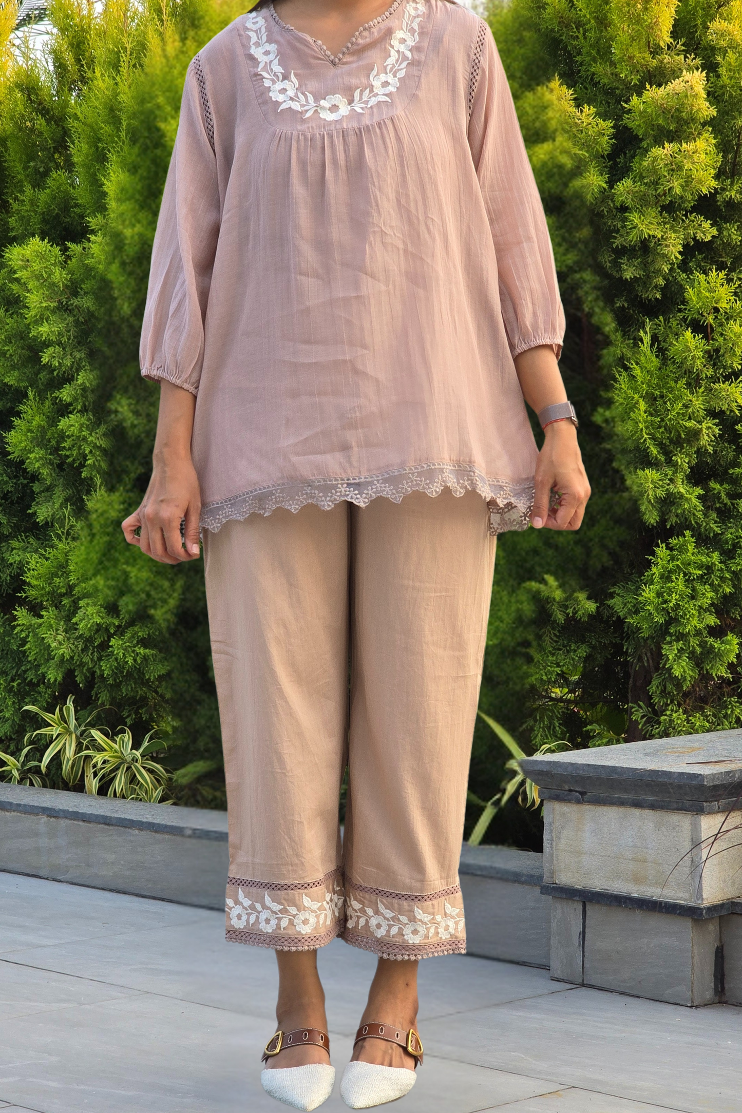 Bisque Flora Embriodery Co ord Set