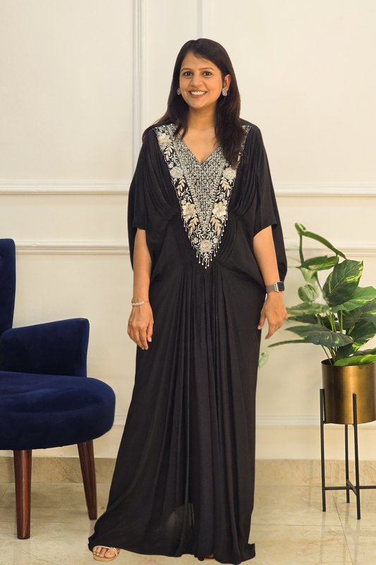 Black Embellished Long kaftan Dress