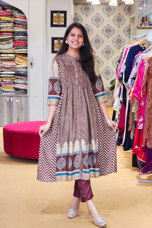 Brown Pure Muslin Kurta and Pants Set