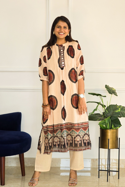 Red Black Block Kurta Set