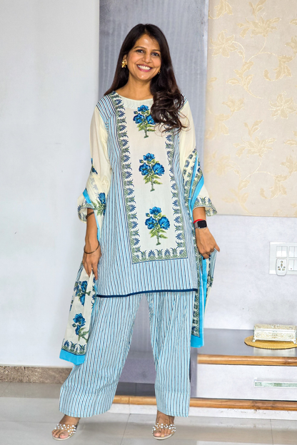 Blue Mughal Farshi Salwar Suit Set