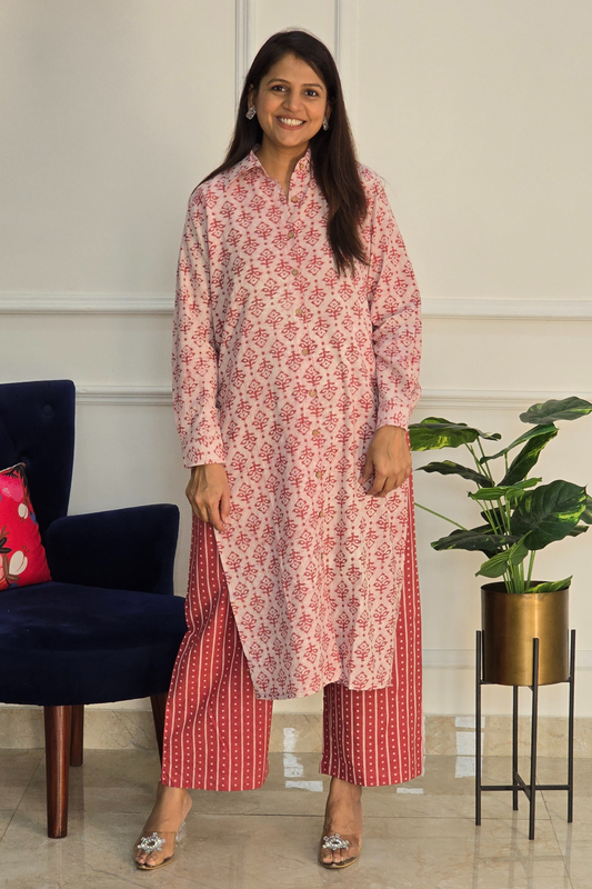 Rust Kantha Hand Block Cotton Co Ord Set