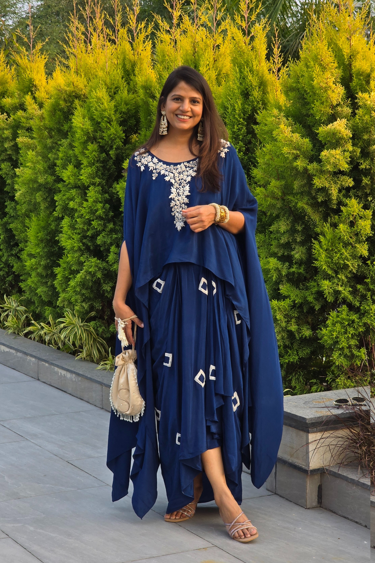 Blue Fusion Cape Top and Skirt Set