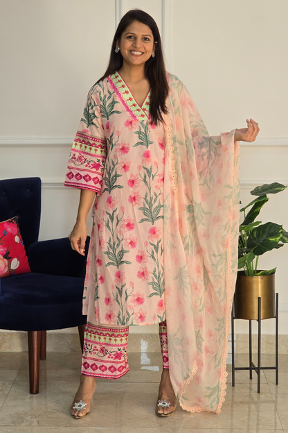 Peach Garden Luxe Cotton Kurta and Pants Set