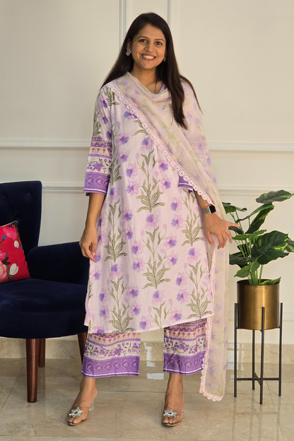 Lavender Garden Luxe Cotton Kurta and Pants Set