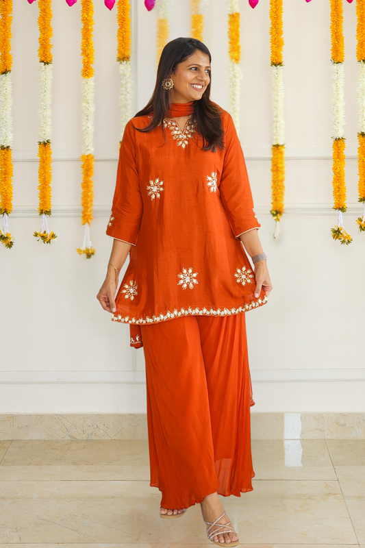 Rust Gota patti Kurta and Palazzo Set