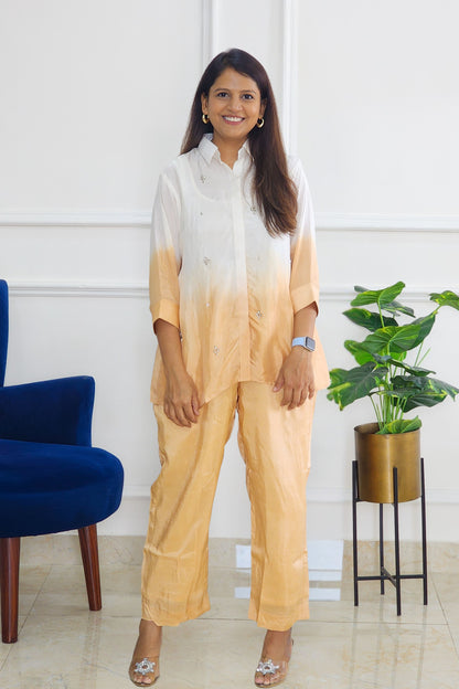Cinnamon Ombre Shirt And Pants with Stone Details