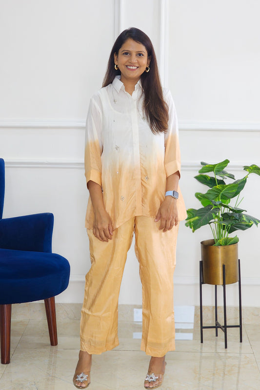 Cinnamon Ombre Shirt And Pants with Stone Details
