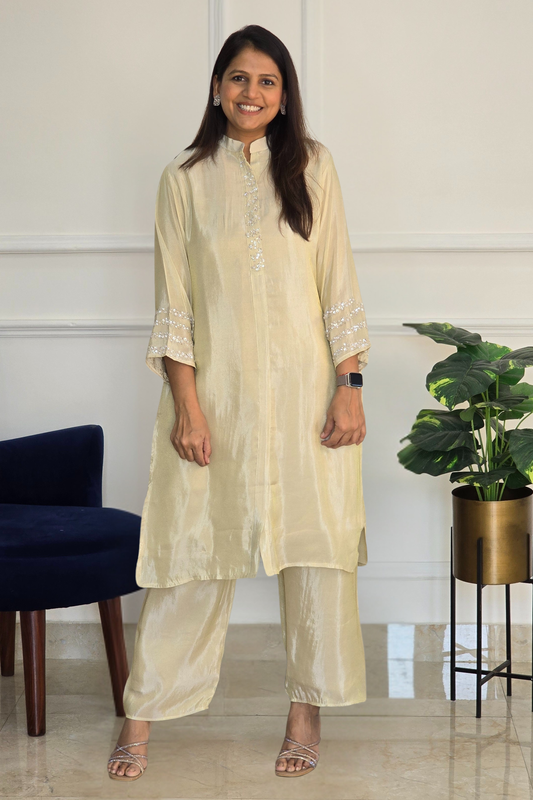 Beige Sitara Tissue Suit