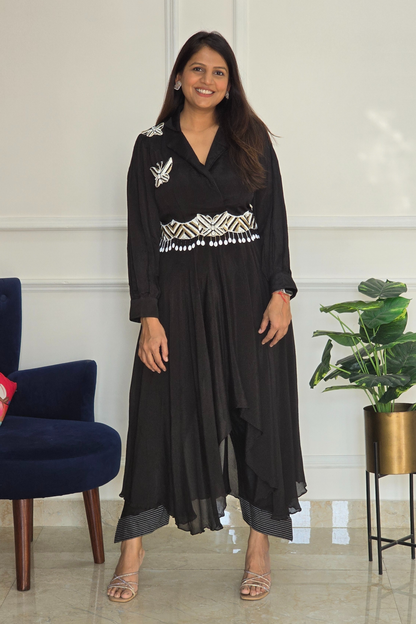 Black Asymmetric Top and Pants - PinkTree by Shrutika