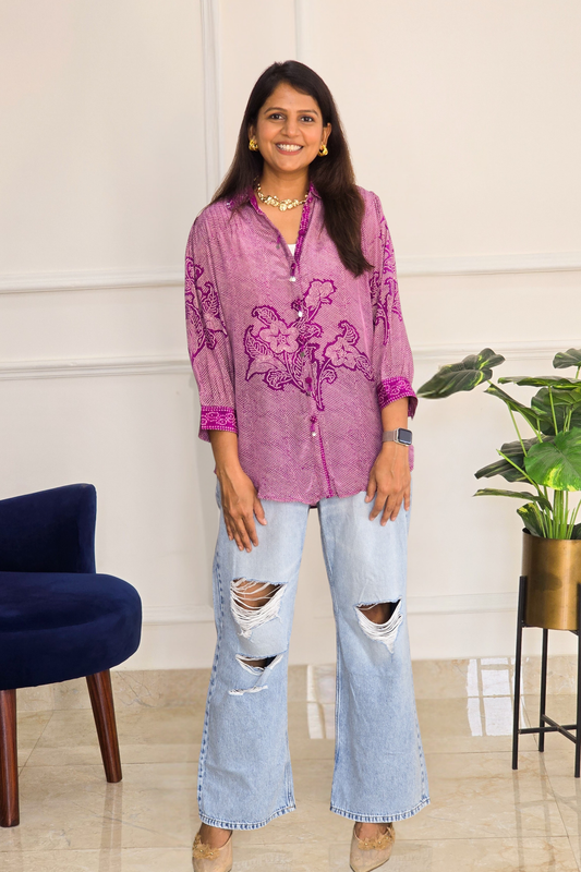 Purple Bandhej Crepe Shirt