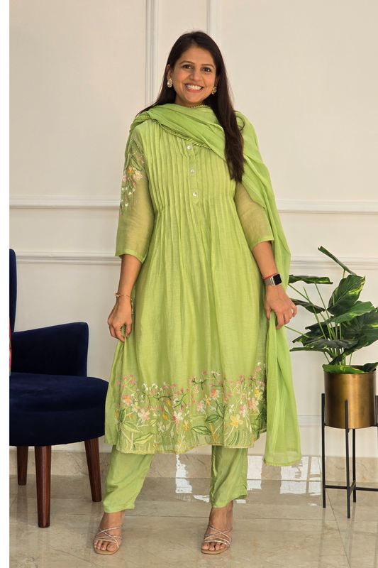 Rangchitra Mul Chanderi Suit (Green)