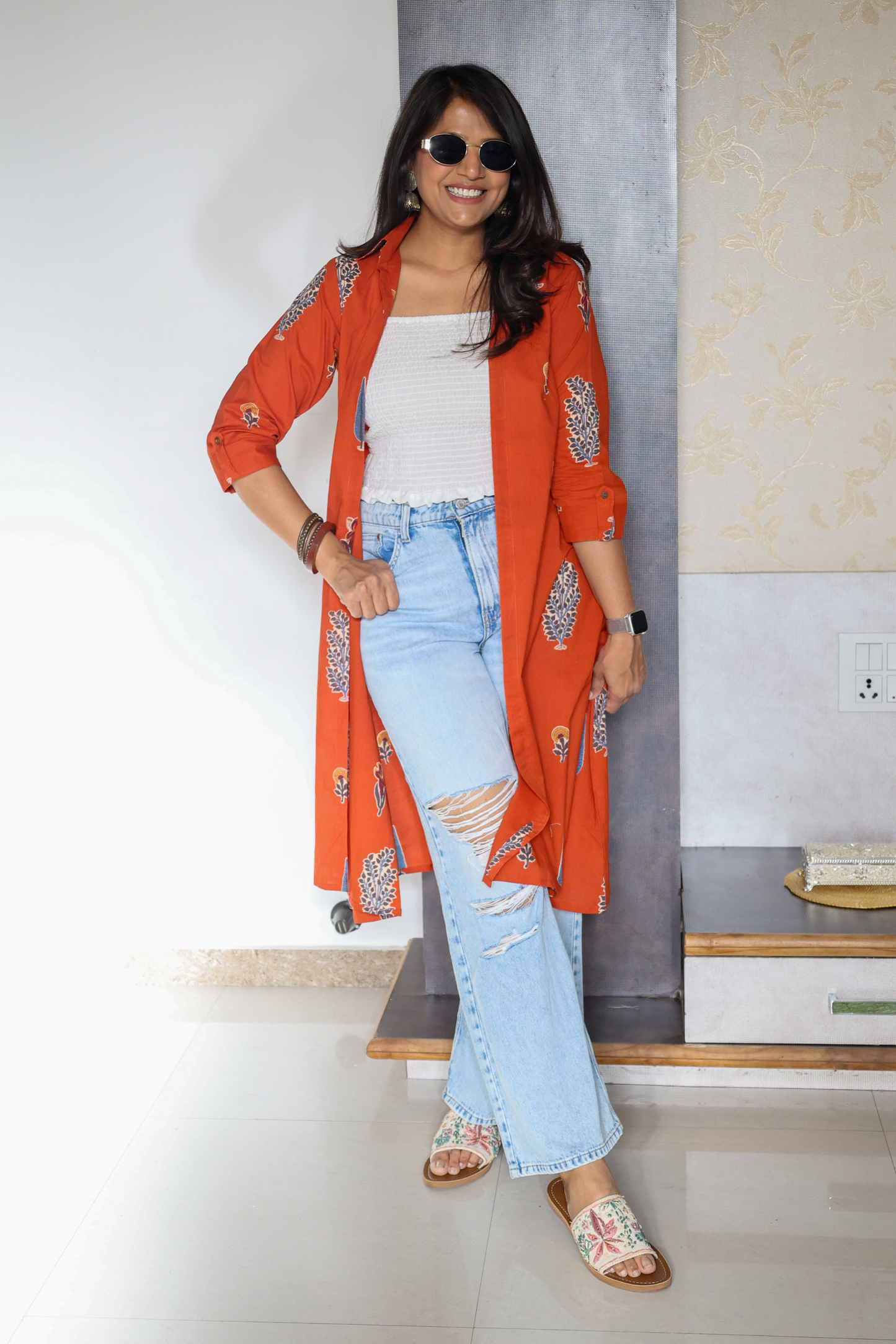Orange Shrug with Smocked Top