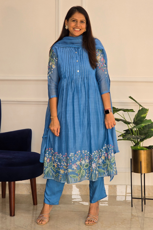 Rangchitra Mul Chanderi Suit (Blue)