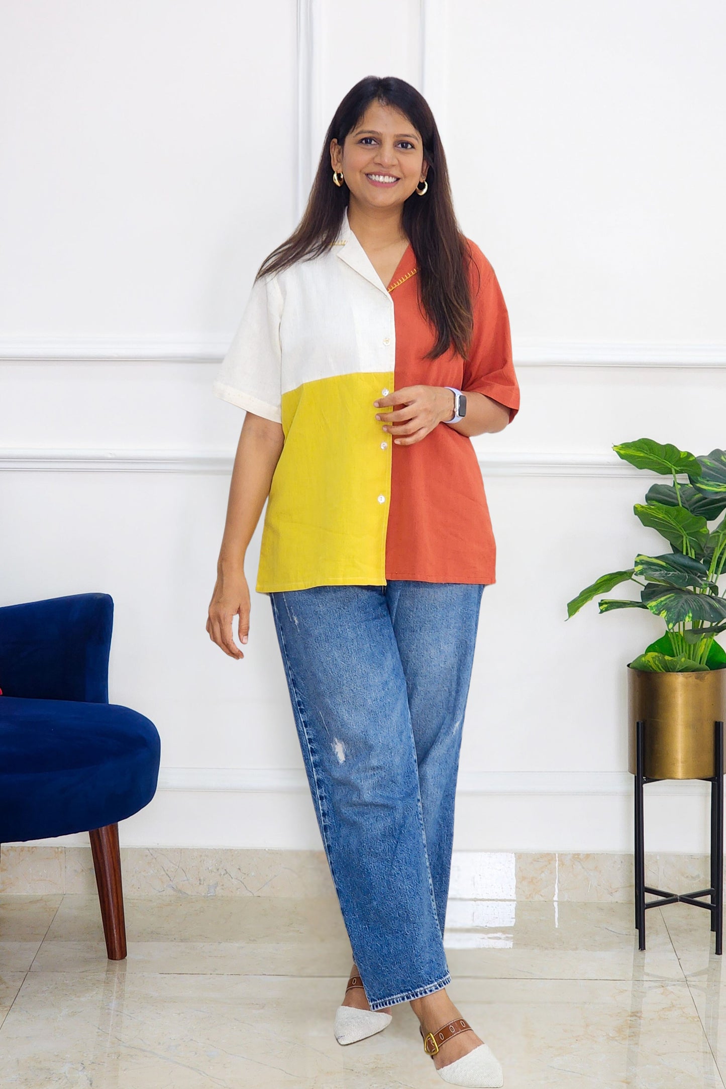 Color Blocked Shirt - Orange