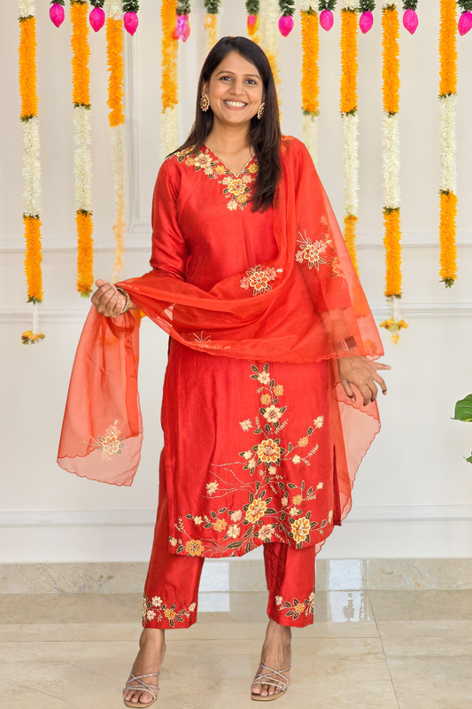 Orange Kantha Suit Set