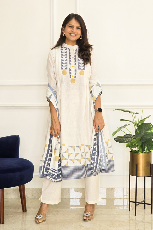 White Geometric Suit Set