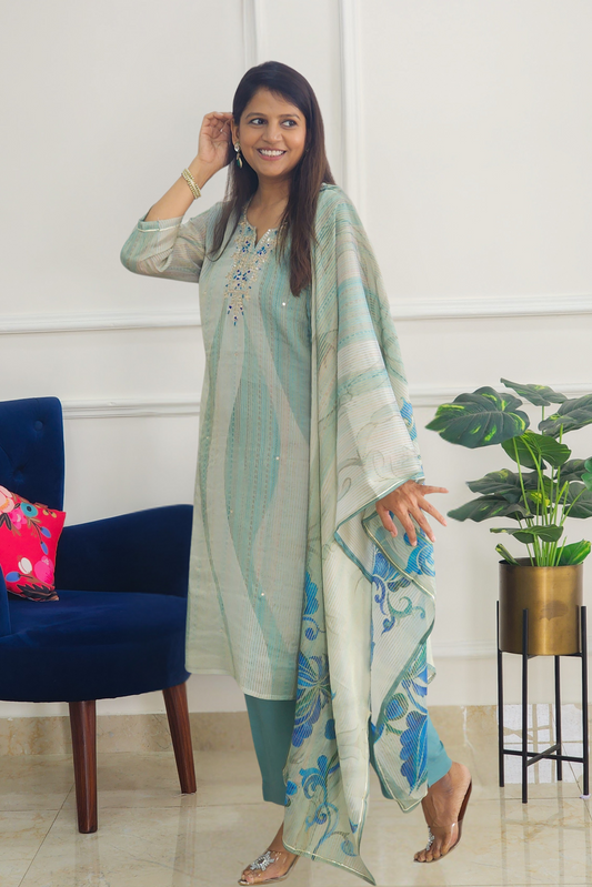Blue Stripe Tissue Suit Set