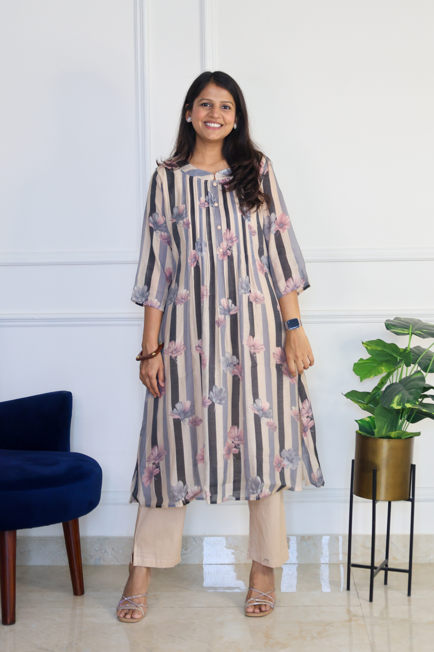 Grey Stripe Floral Set