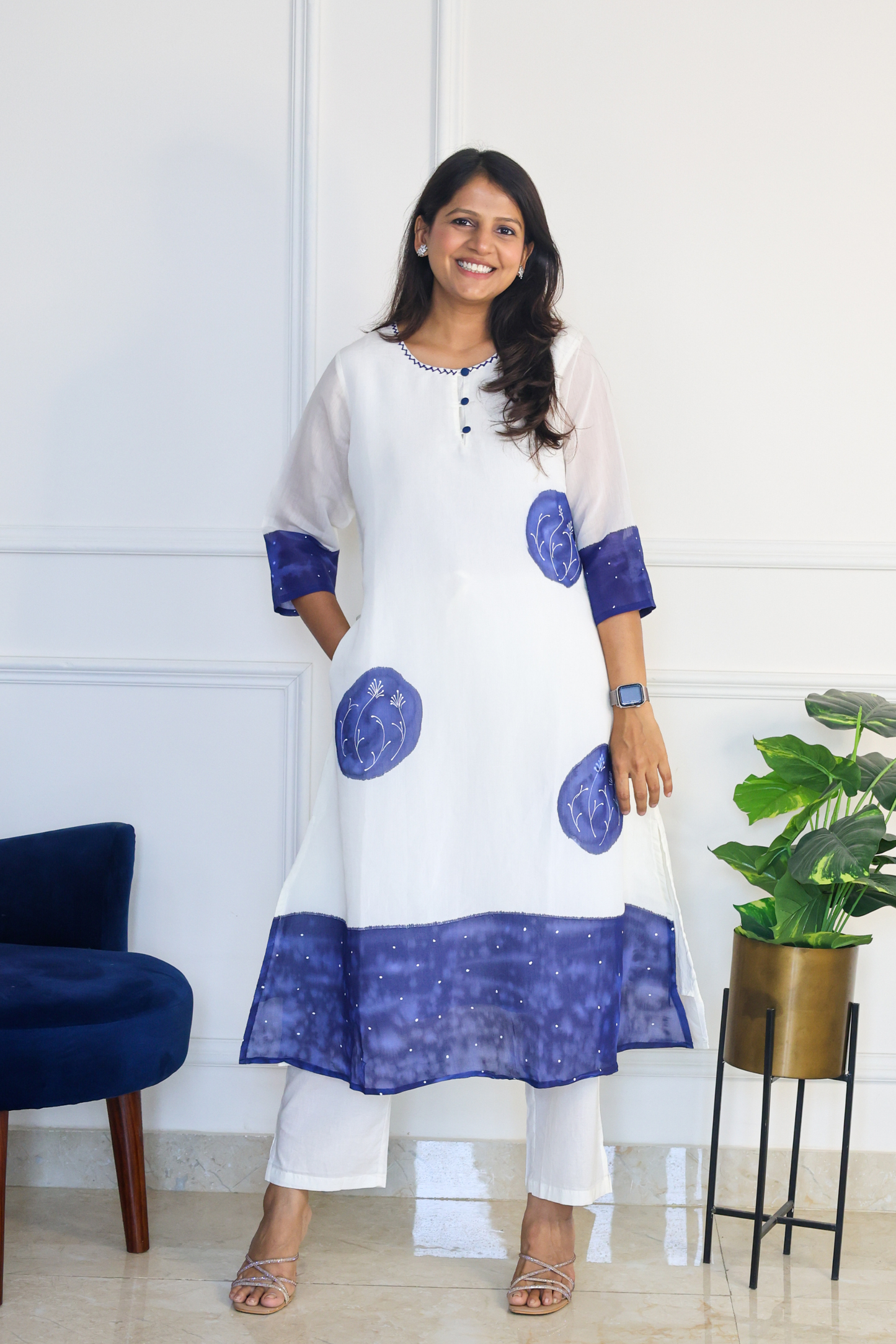 White and Blue Mul Set